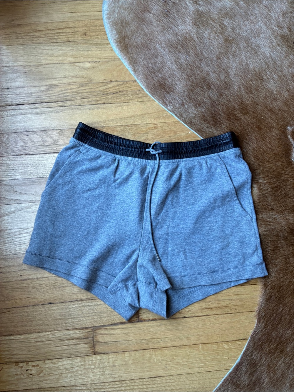 Alexander Wang Gray Athletic Drawstring Shorts with Black Waistband Xs